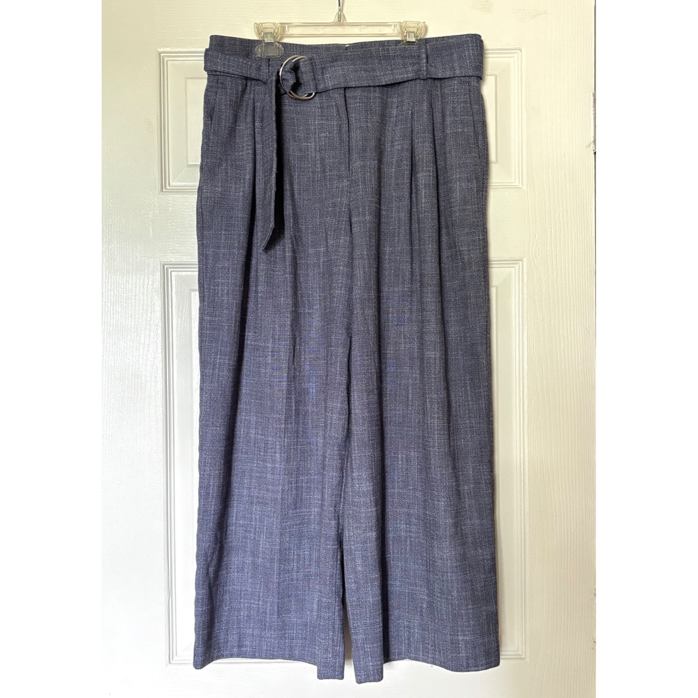 Ann Taylor Blue Marled Wide Leg Belted Crop Pants Size 8 D-Ring Culottes